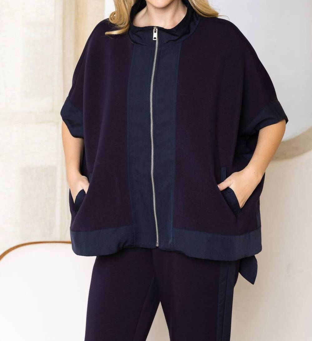 NEW JOH felecia stretch french scuba poncho jacket in navy